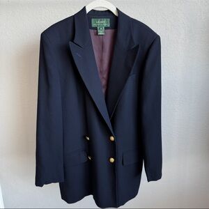 Vintage 100% Wool Lauren Ralph Lauren Women’s Dark Blue Blazer with Gold Buttons